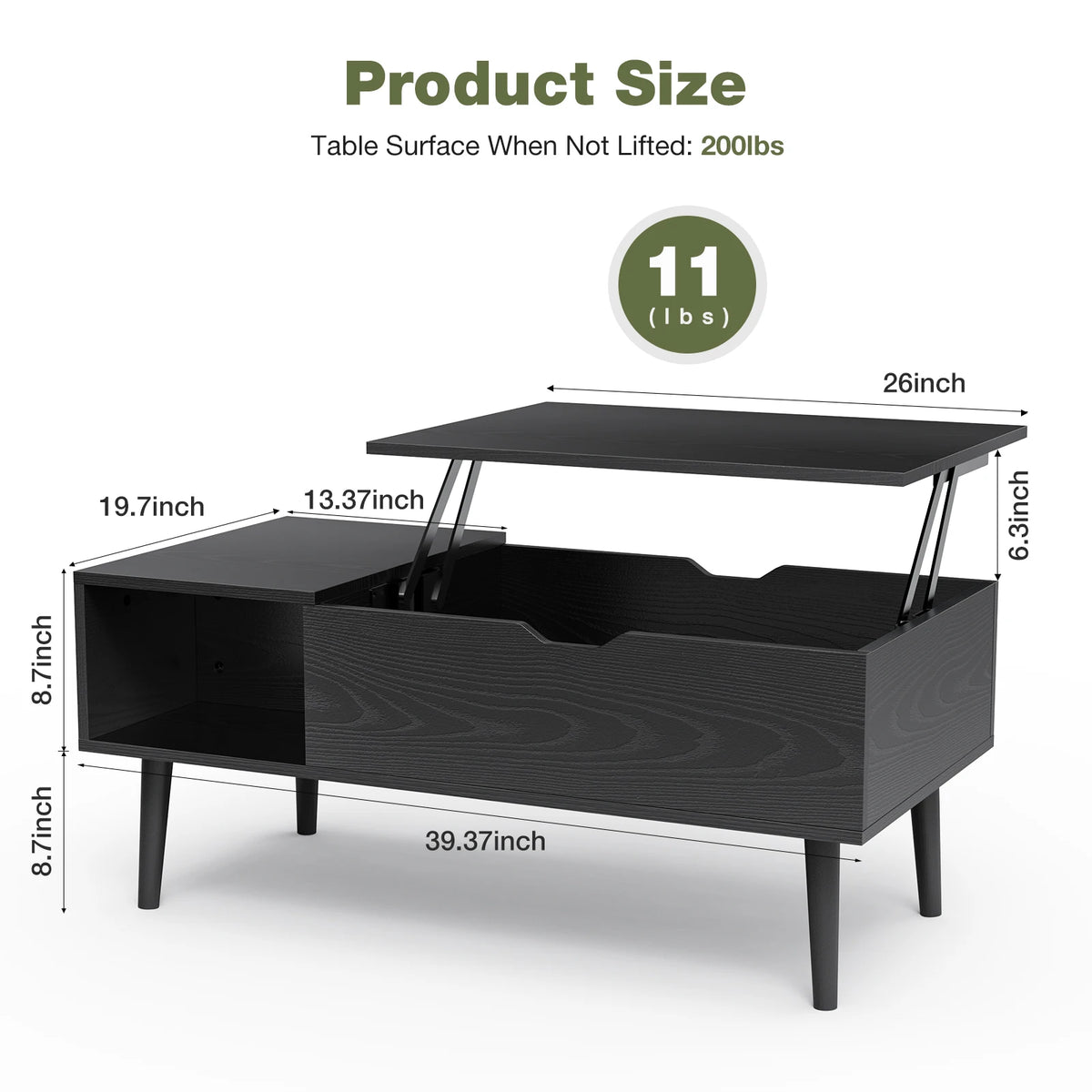 JHK Lift-Top Storage Coffee Table