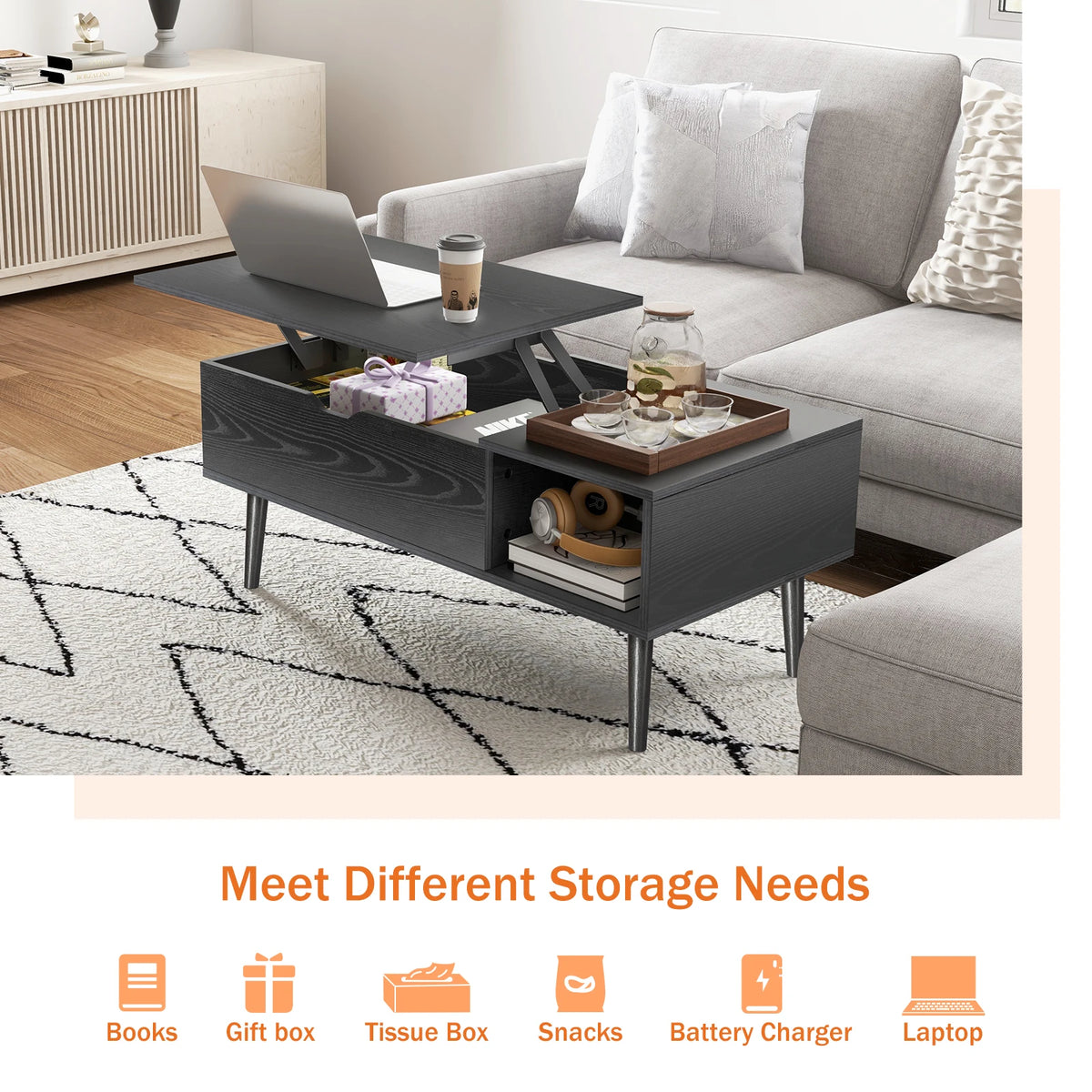 JHK Lift-Top Storage Coffee Table