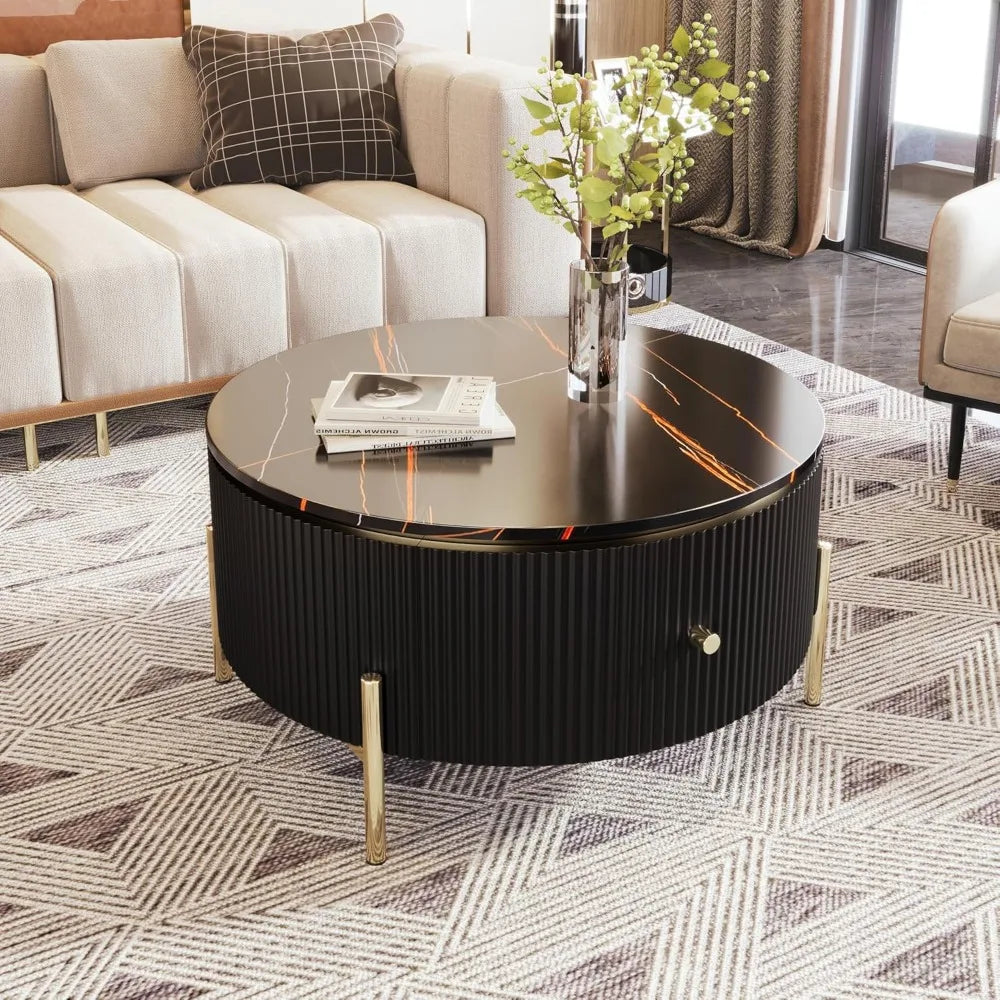 Modern Black & Gold Round Coffee Table product view 3