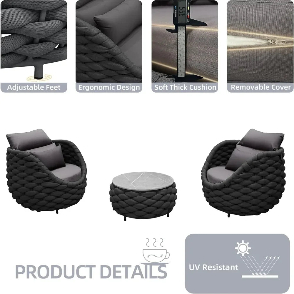 Aluminum Patio Conversation Set, 3-Piece product view 4