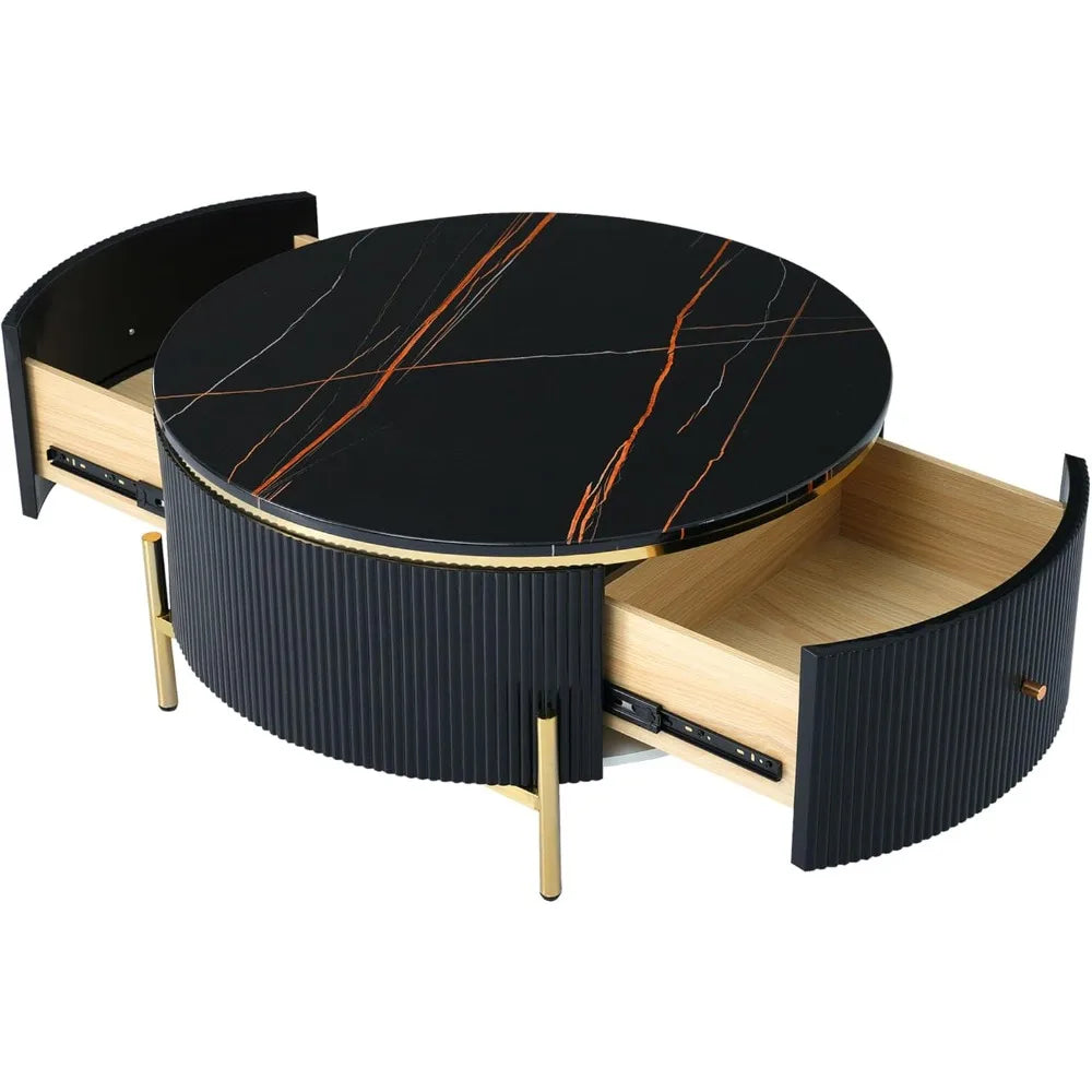 Modern Black & Gold Round Coffee Table product view 5