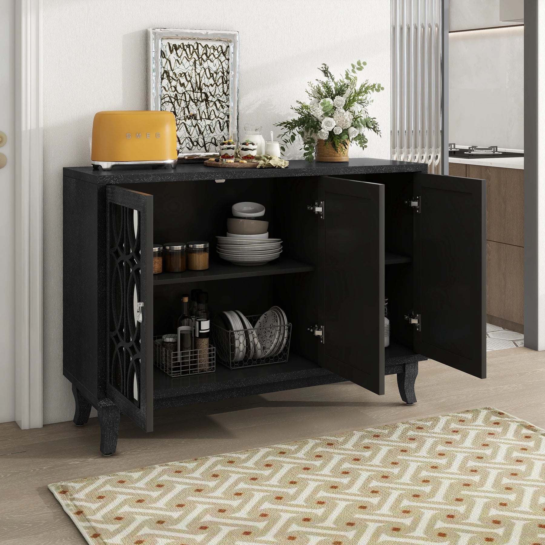 Mirrored 3-Door Buffet Sideboard product view 4