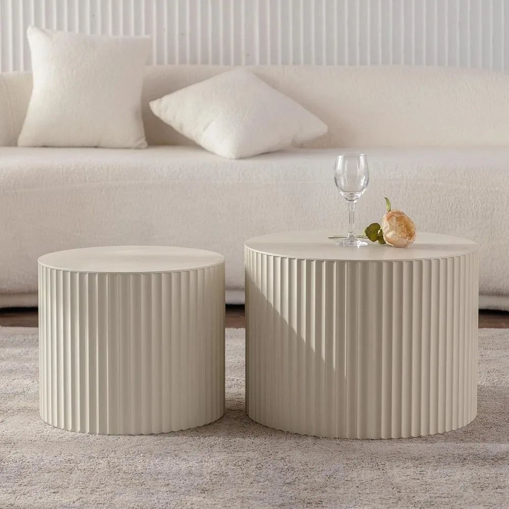 Modern Round Fluted Coffee Table Set product view 5