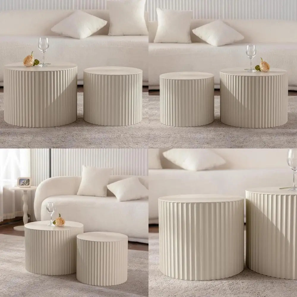 Modern Round Fluted Coffee Table Set product view 1