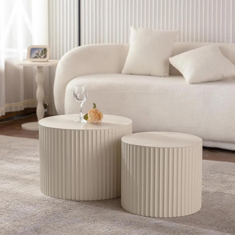 Modern Round Fluted Coffee Table Set product view 3