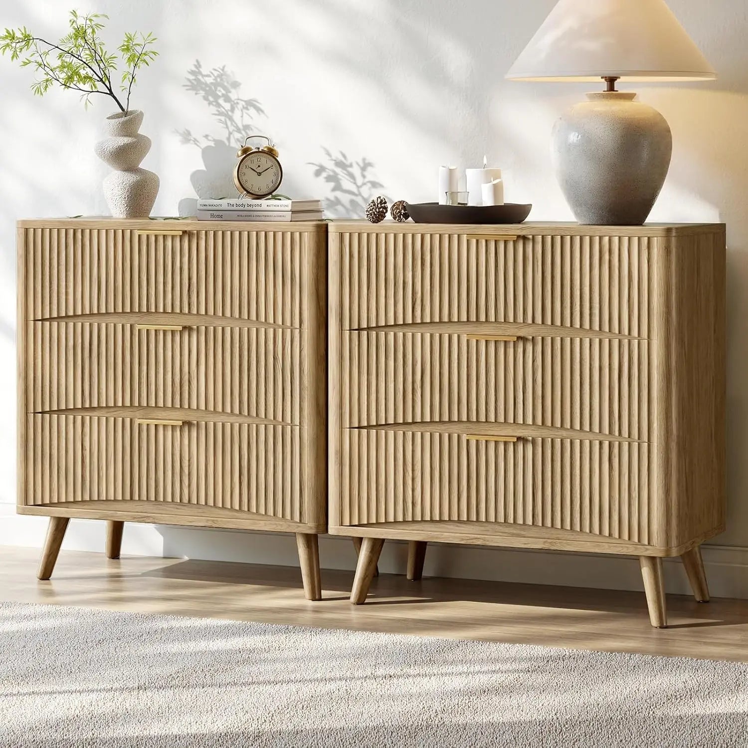 Oversized Fluted Nightstands — Set product view 1