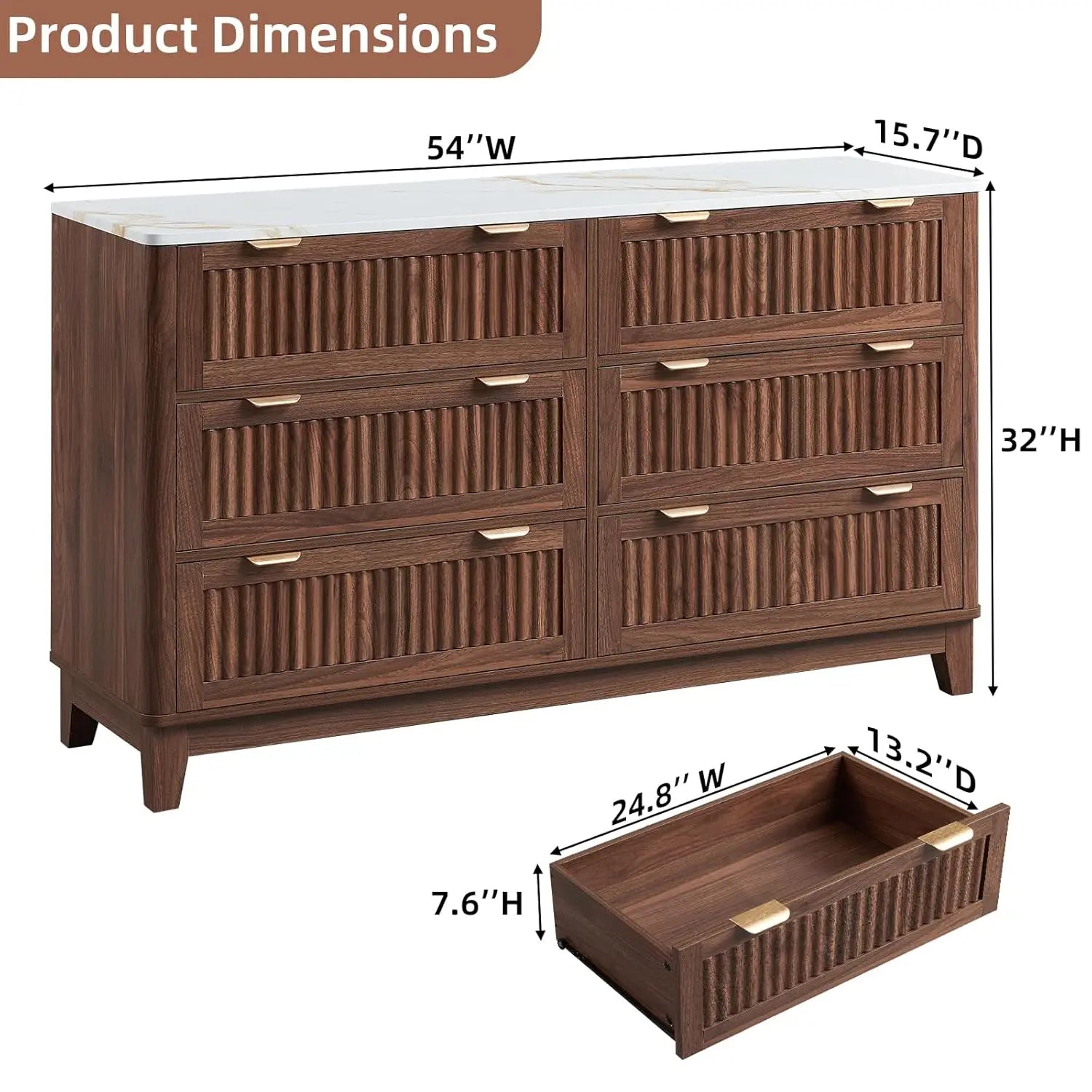 Fluted Six-Drawer Dresser product view 2