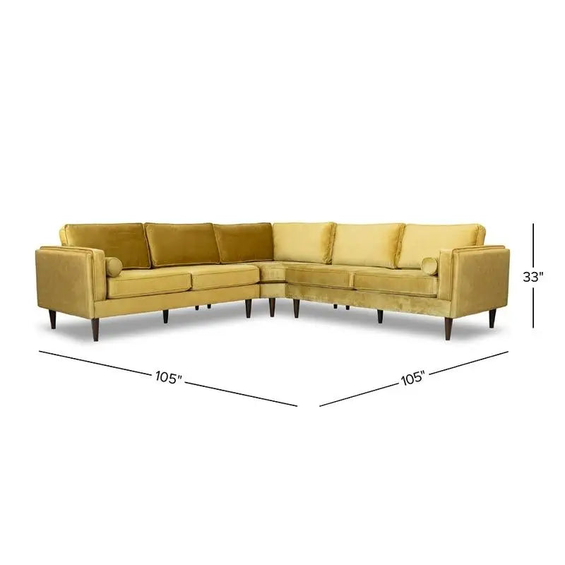 Amber Yellow Velvet Corner Sectional product view 2