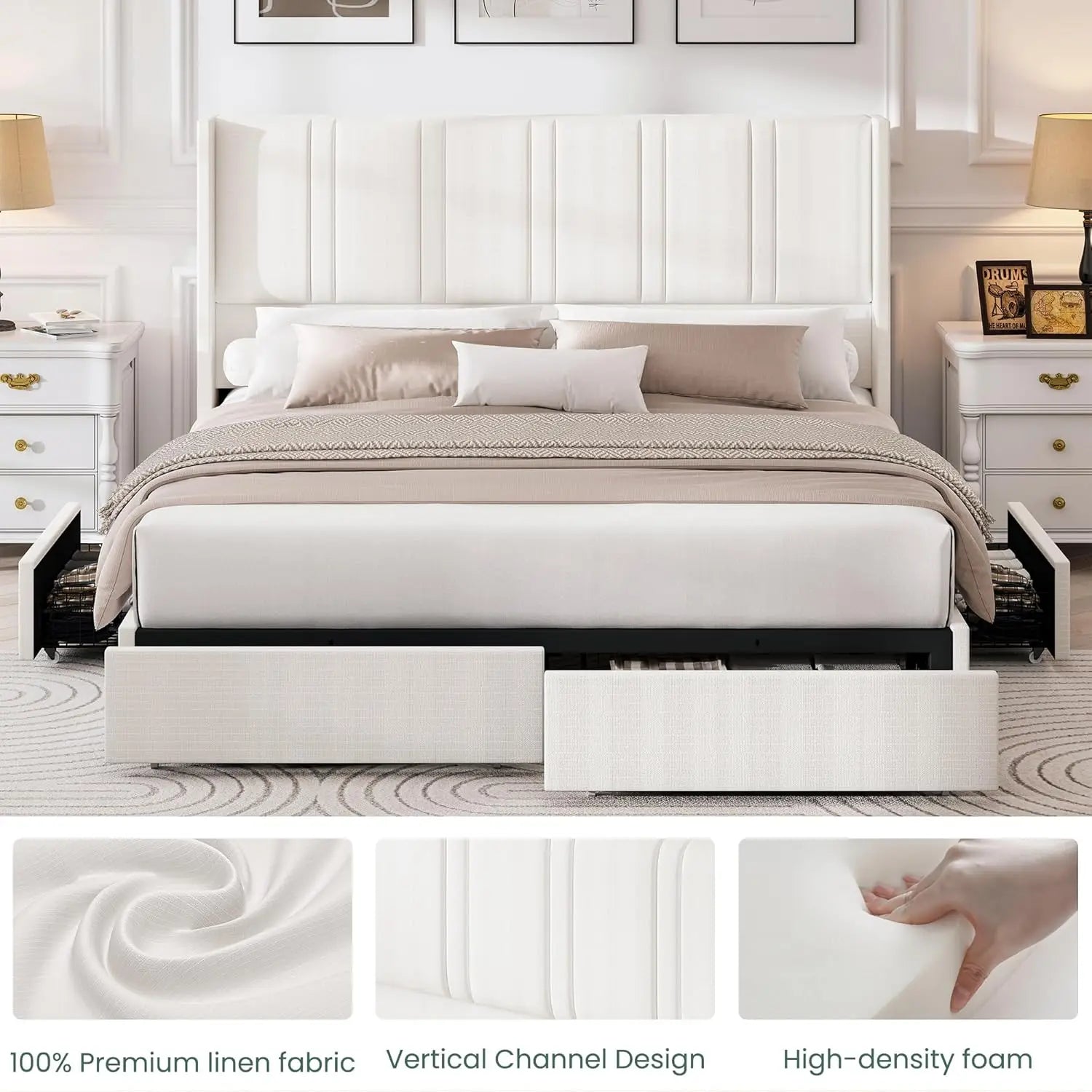 King Bed Frame with 4 Storage Drawers product view 5