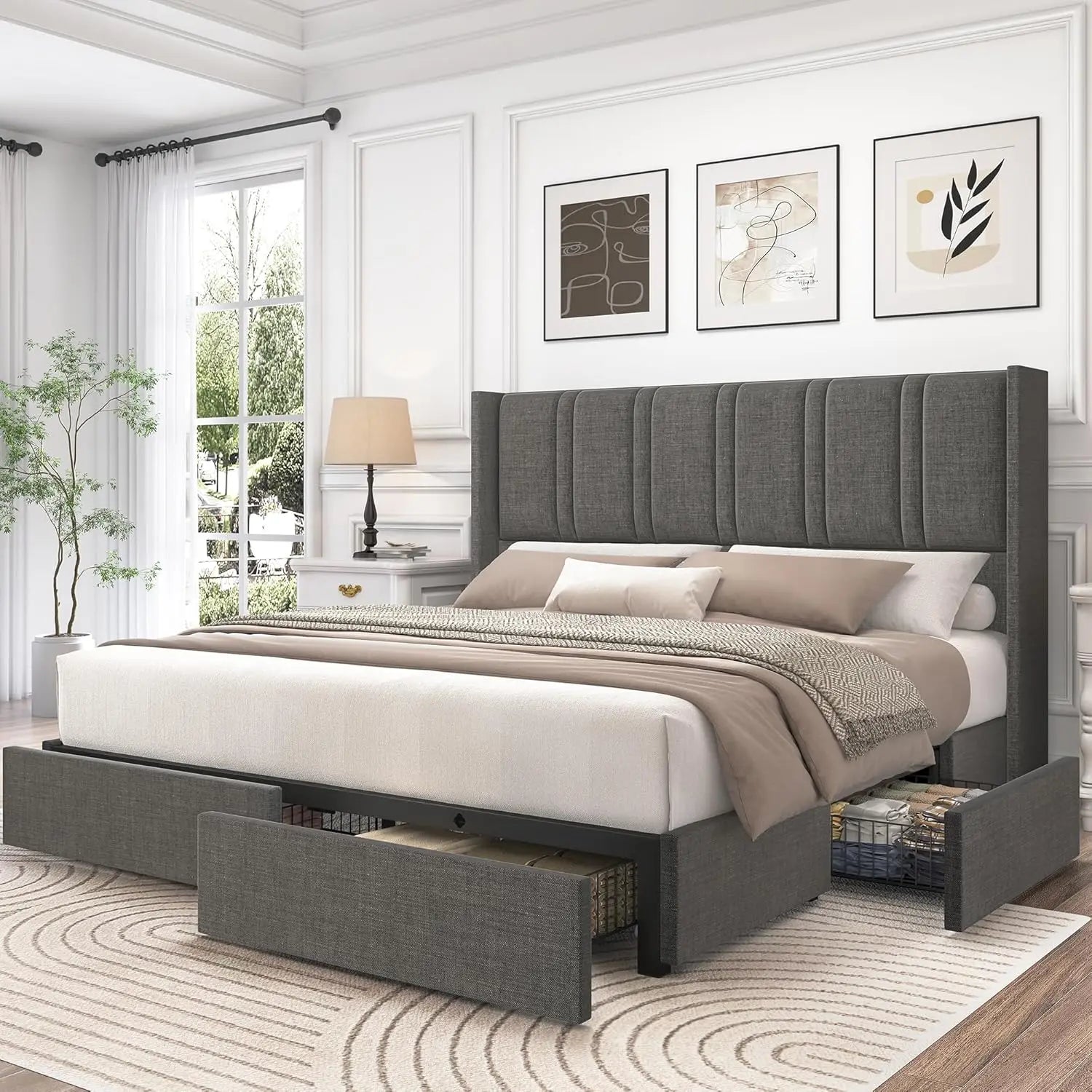 King Bed Frame with 4 Storage Drawers product view 7