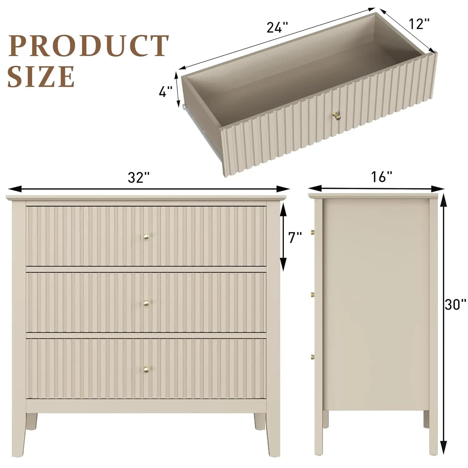 3-Drawer Nightstand product view 2