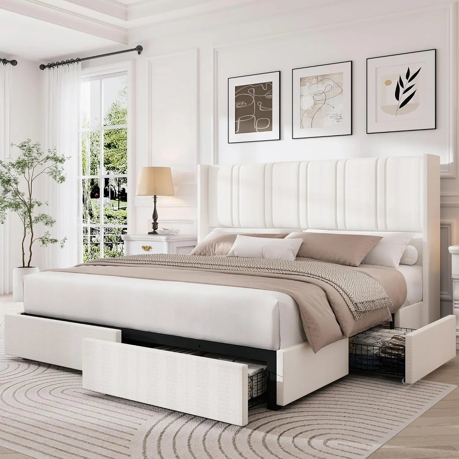 King Bed Frame with 4 Storage Drawers product view 1