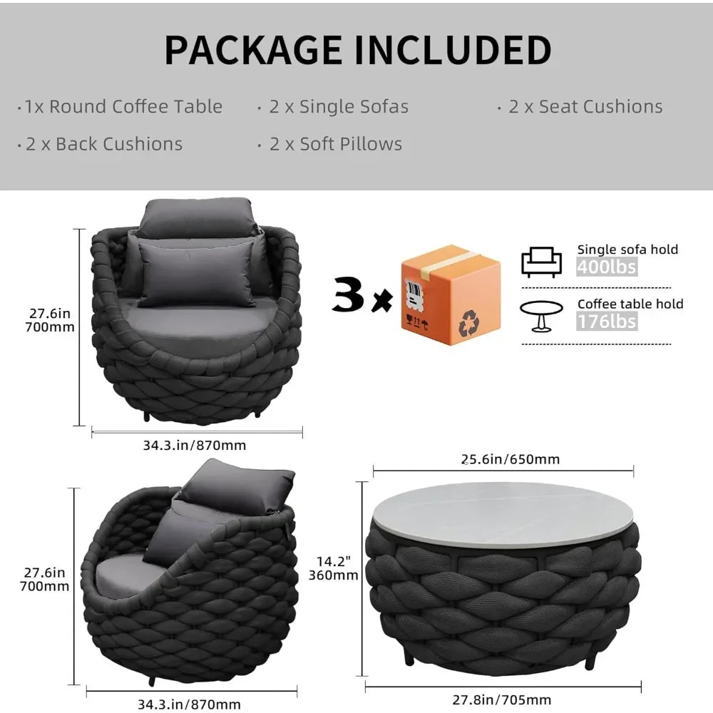 Aluminum Patio Conversation Set, 3-Piece product view 2