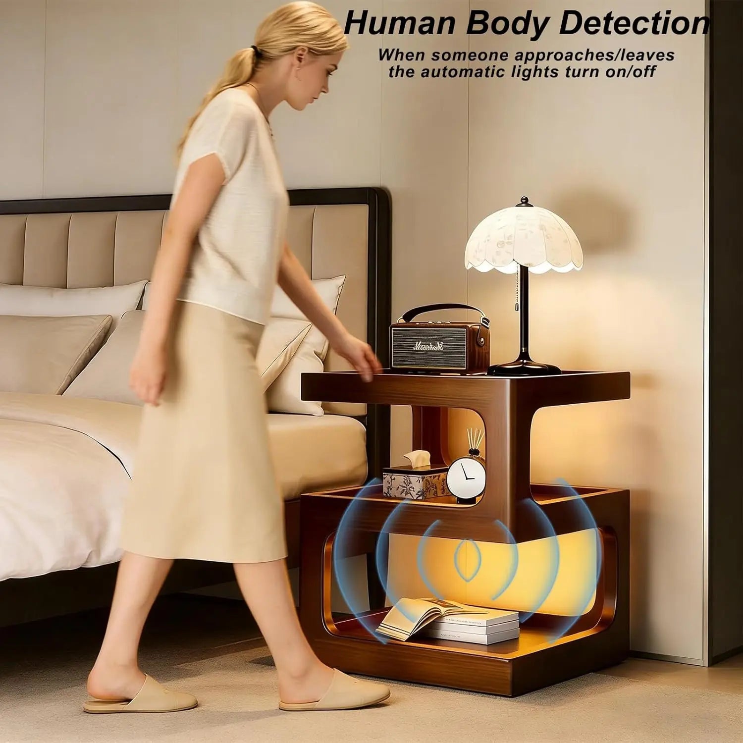 Solid Wood Nightstand with LED Light product view 5