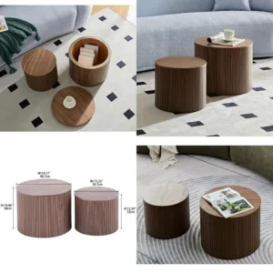 Modern Circle Walnut Nesting Coffee Tables Set