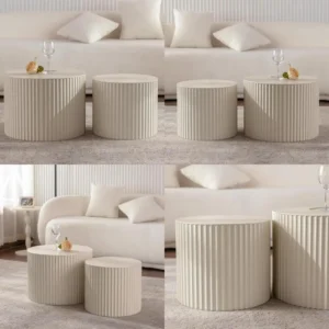 Modern Round Fluted Coffee Tables Set