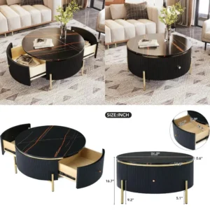 Modern Black and Gold Round Coffee Table