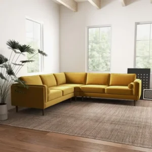 Velvet Corner Sectional Sofa in Amber Yellow