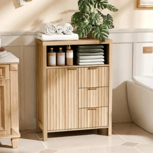 Fluted Bathroom Floor Storage Cabinet